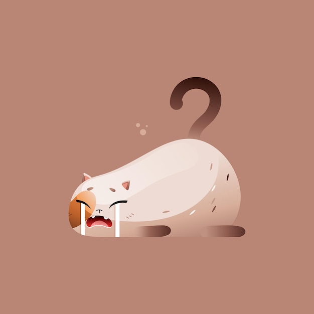 Beige Cartoon Fat Cat Crying. Vector clipart.