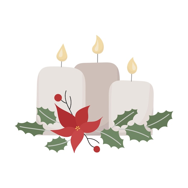 Бежевые рождественские свечи с векторной иллюстрацией Холли Можно использовать для почтовой открытки баннера