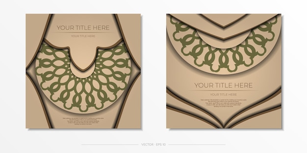 Beige color postcard design with mandala ornament Invitation card design with space for your text and abstract patterns