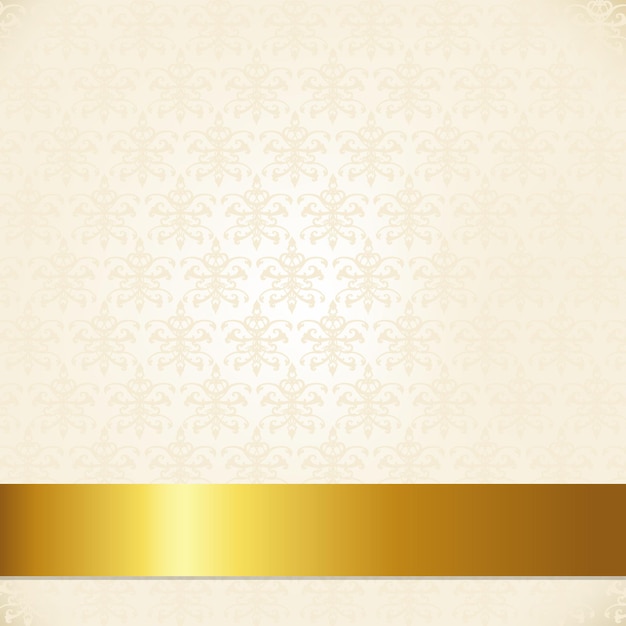 Vector beige damask background with gold ribbon