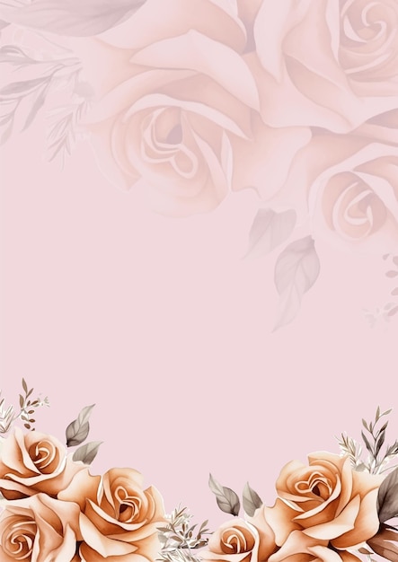 Vector beige elegant watercolor background with flora and flower