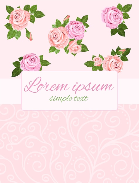 Beige en roze rozen bruiloft uitnodiging