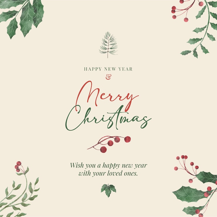 Vector beige and green illustrative merry christmas instagram post design