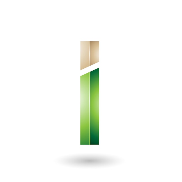 Vector beige and green rectangular glossy letter i