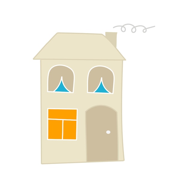 Beige huis in de stijl van een doodle op wit