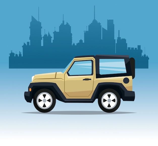 Beige jeep sport city background