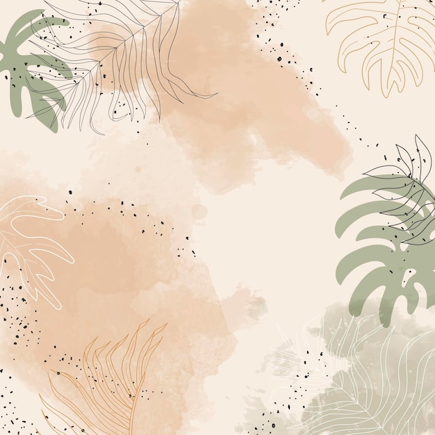 Beige leafy watercolor background vector