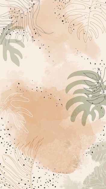 Beige leafy watercolor mobile phone wallpaper vector