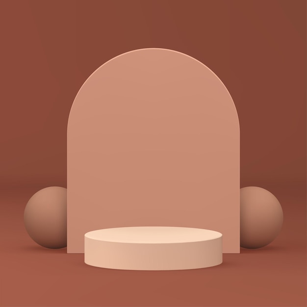 Vector beige neutral 3d podium pedestal with geometric wall background realistic vector illustration