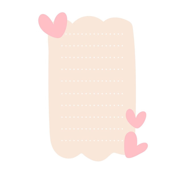 Vector beige note paper post with hearts love romantic sticker on wall valentine greeting card wedding