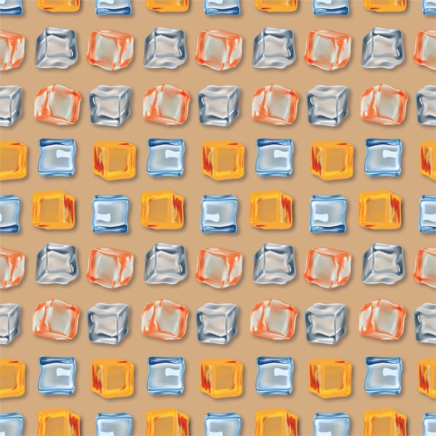 Vector beige orange ice cubes seamless pattern