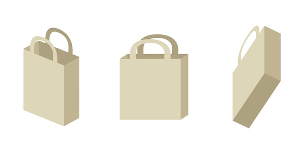 Vector beige paper shopping bag set illustration