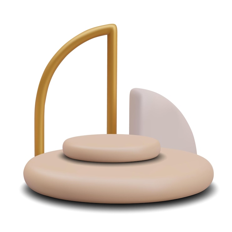 Vector beige podium with golden arch demonstration background in realistic style