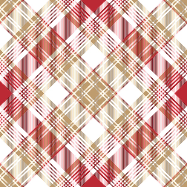 Beige red white check plaid seamless pattern