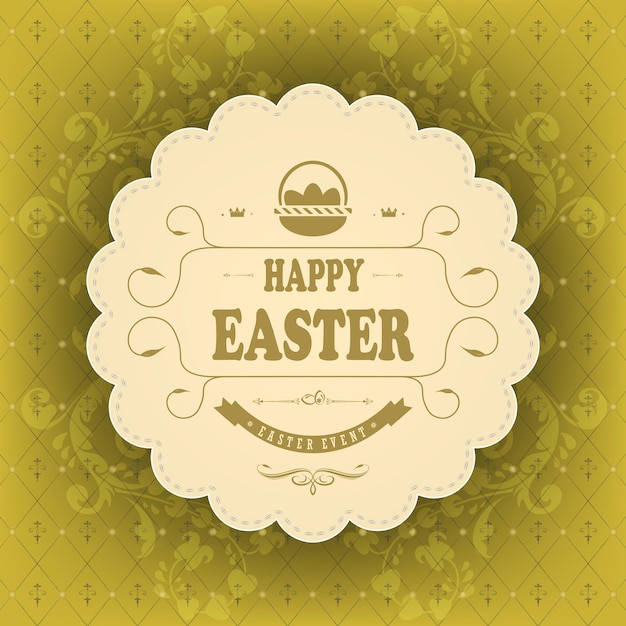 Beige round frame with text happy easter on a green background with a pattern