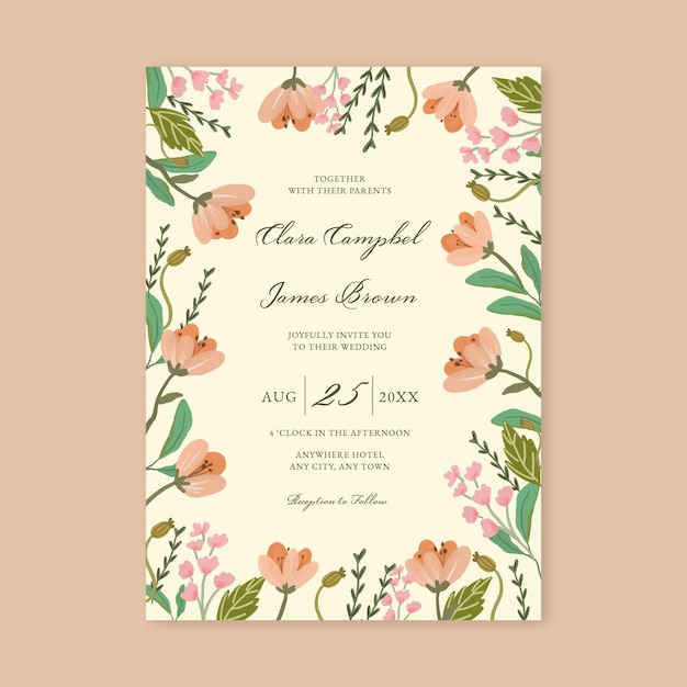 Beige tulip floral wedding invitation