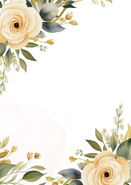 Beige watercolor hand painted background template for Invitation with flora and flower