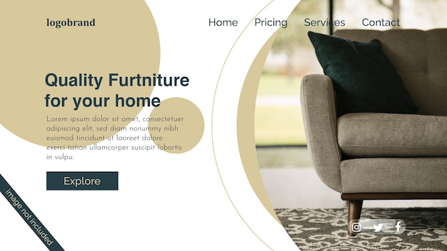 Beige website template with a picture of a sofa