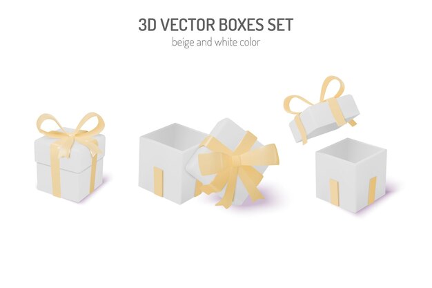 Beige and white 3D gift boxes set