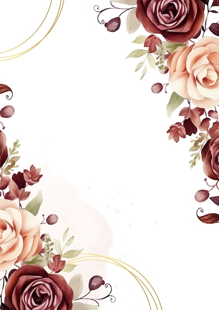 Vector beige white and red vector frame with foliage pattern background with flora and flower