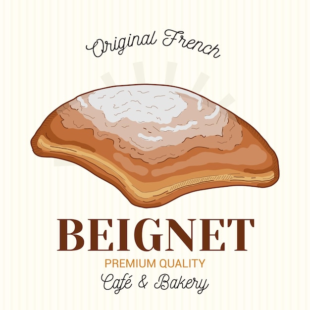 Modello di logo dell'emblema del vettore di pasticceria francese beignet