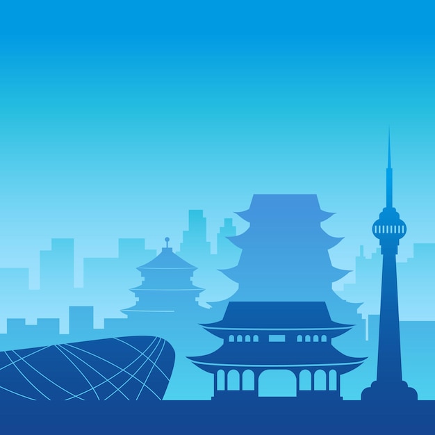 Vector beijing china square cityscape view in blue colors