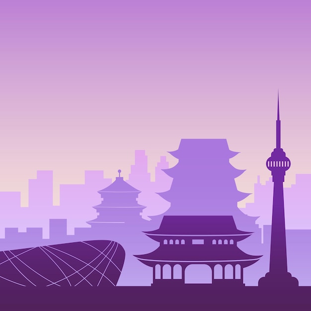 Vettore vista del paesaggio urbano della piazza di pechino cina nei colori viola