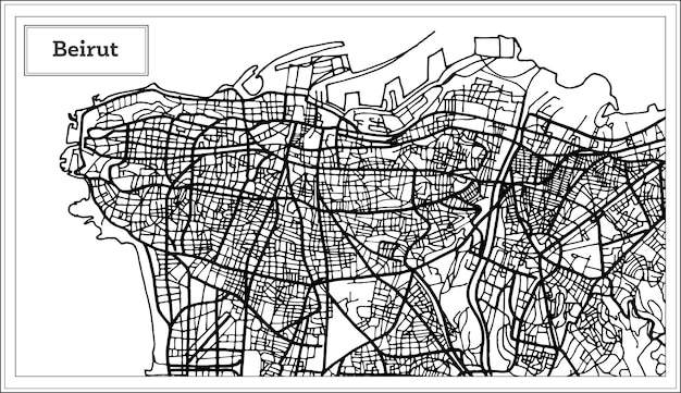 Beiroet libanon stadskaart in zwart-witte kleur. vectorillustratie. overzicht kaart.