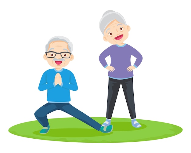 Bejaarde echtpaar beoefenen van yoga Actieve grootouders doen oefeningen