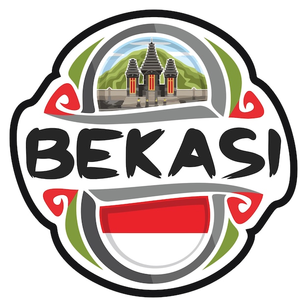 Bekasi indonesia flag travel souvenir sticker skyline logo badge timbro seal emblem vector svg eps