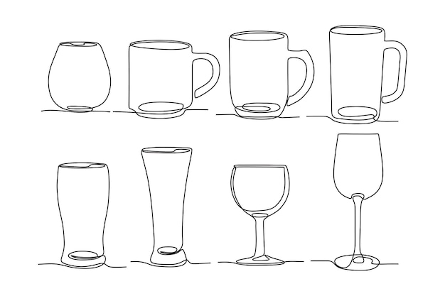 Beker glas continue lijntekening bundel set