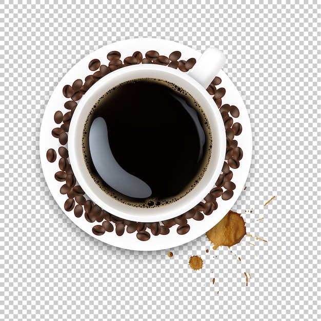 Beker Met Koffie En Bord En Koffiebonen En Vlekken Met Verloopnet, Illustratie