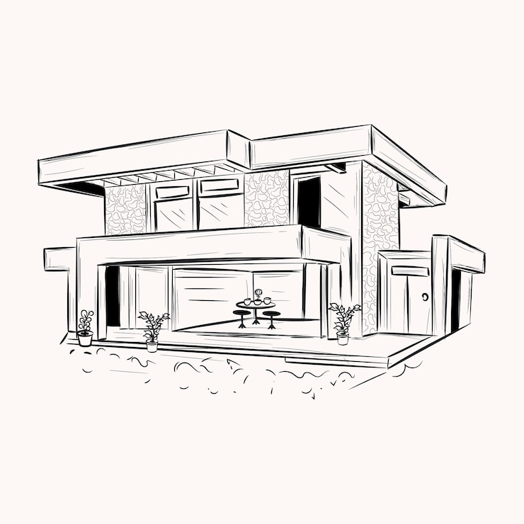 Bekijk deze handgetekende illustratie van villa