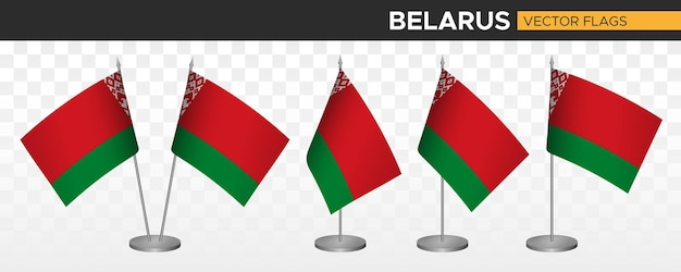 Mockup di bandiere da scrivania della bielorussia illustrazione vettoriale 3d bandiera da tavolo della bielorussia