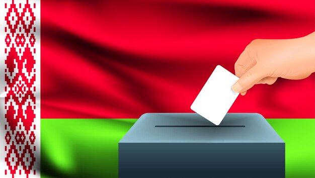 Vector belarus flag a male hand voting with belarus flag background