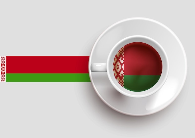 Belarus flag with a tasty coffee cup on top view