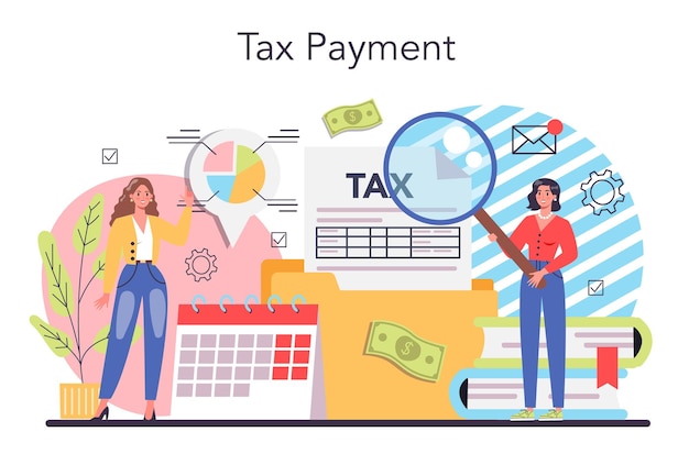 Belastingen betalingsconcept idee van zakelijke boekhouding en audit bedrijf betaalt een financiële rekening aan de overheid gegevens in het document en belastingen platte vectorillustratie