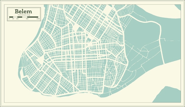 Карта города Белен, Бразилия, в контурной карте в стиле ретро