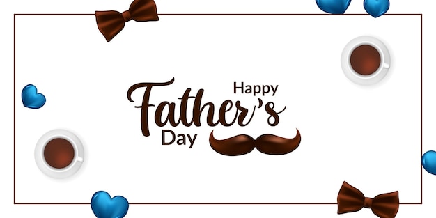 Belettering gelukkige vader39s dag speciale wenskaart met snor stropdas haard en koffie met witte achtergrond