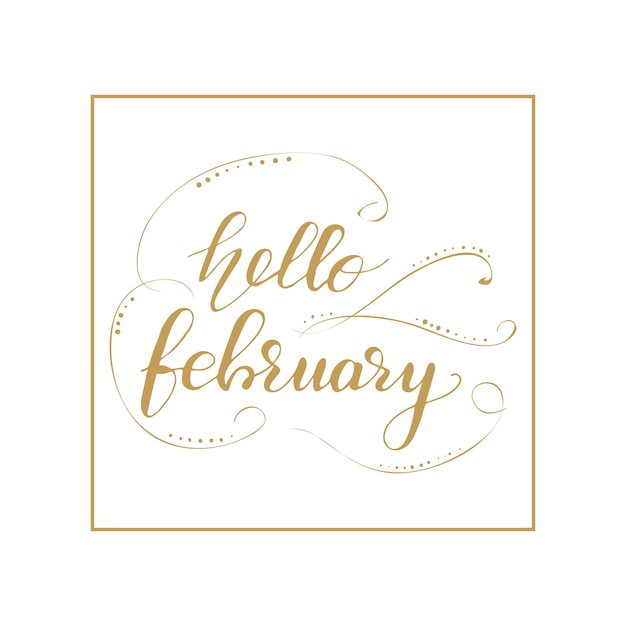 Belettering hallo, februari. vector illustratie.