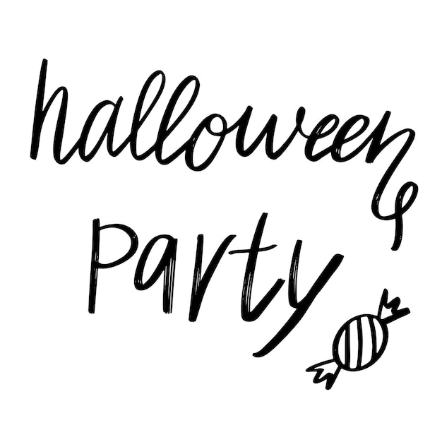 Belettering Halloween-feest inscriptie met snoep getekend op een witte achtergrond. Vector