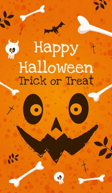 Belettering Happy Halloween en Trick or Treat aquarel textuur van bot en schedel twijgen en enge snuit