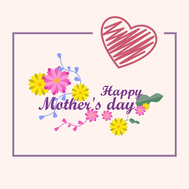 Belettering Happy Mothers Day Handgetekende kaart met bloem en hart Vector illustratie EPS 10