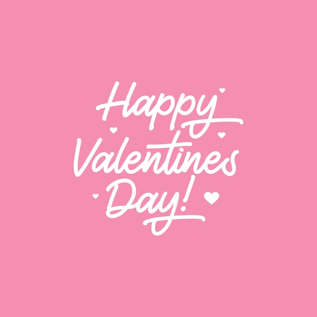 Belettering Happy Valentines Day banner. Platte vectorillustratie. Poster met handgeschreven kalligrafie tekst, geïsoleerd op roze achtergrond.