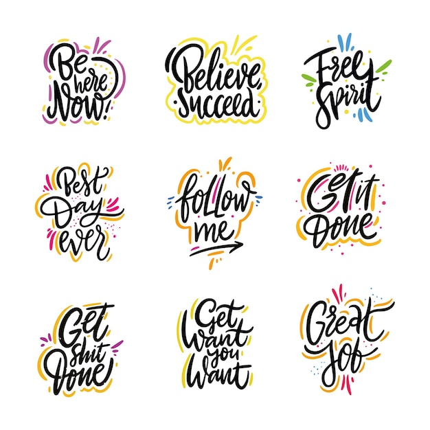 Belettering motivatie citaten vector set