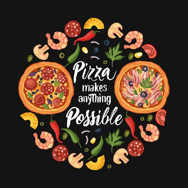 Vector belettering pizza vectorillustratie