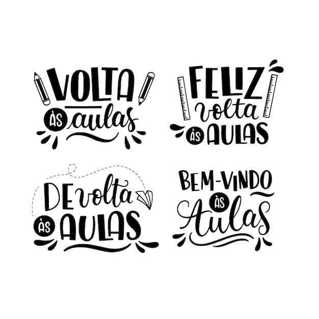 Belettering terug naar school in Portugese stickerscollectie