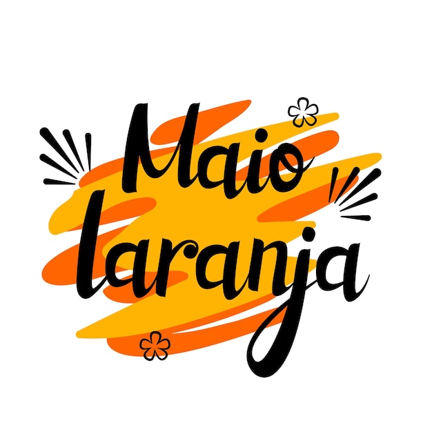 Belettering van Maio laranja campagne tegen geweld onderzoek van kinderen. In het Portugees geschreven.