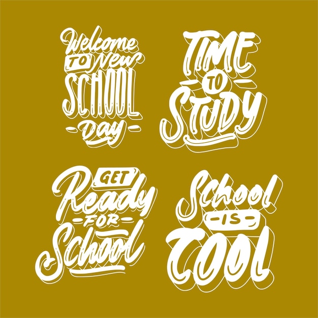 Vector belettering voor terug naar school stickers