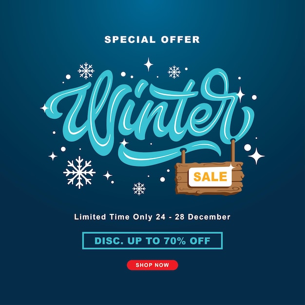 Belettering Winter Sale Vector, Illustratie, Kalligrafie Ontwerp, Bruikbaar voor Poster, Banner, Behang